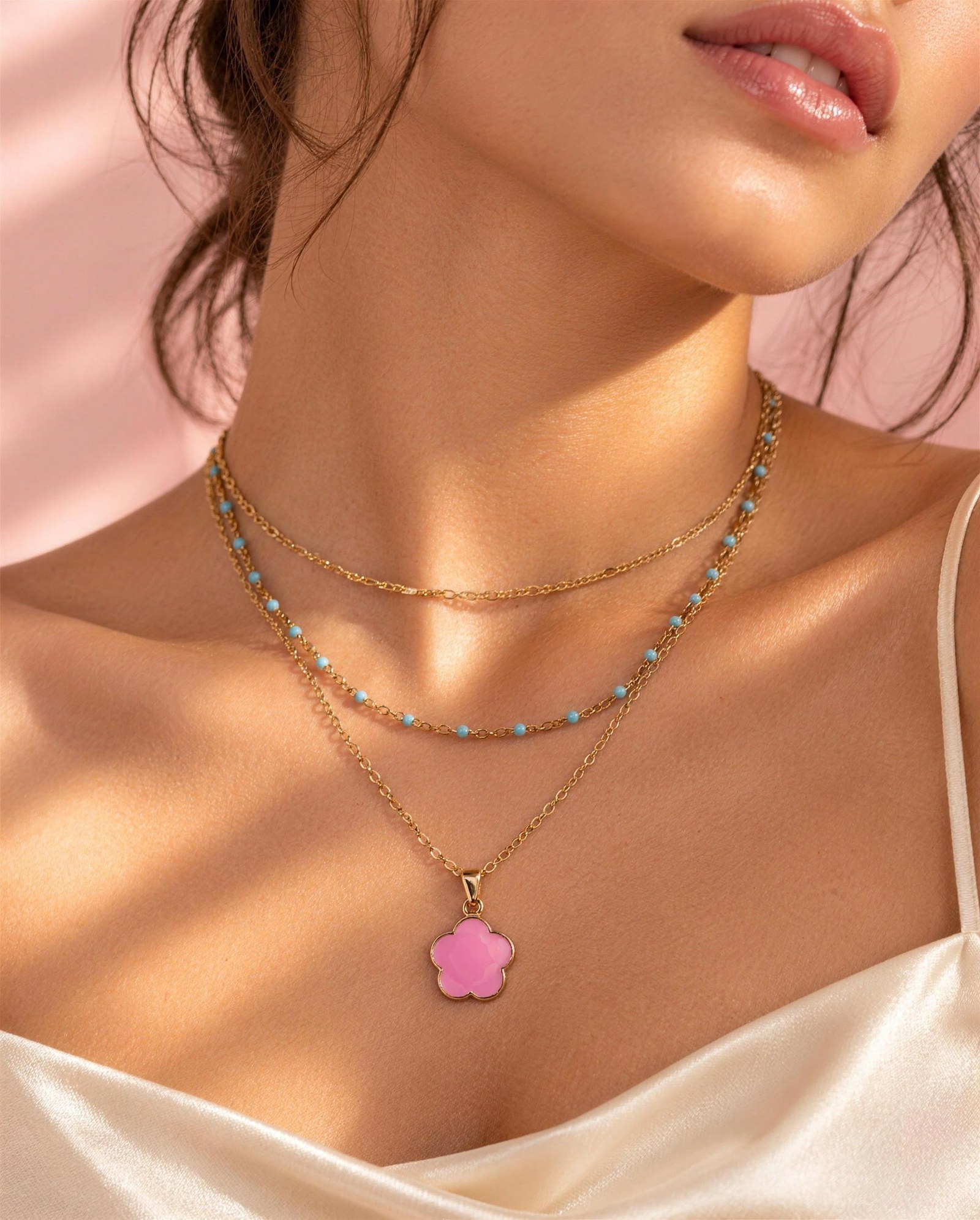 Elina layered necklaces on model